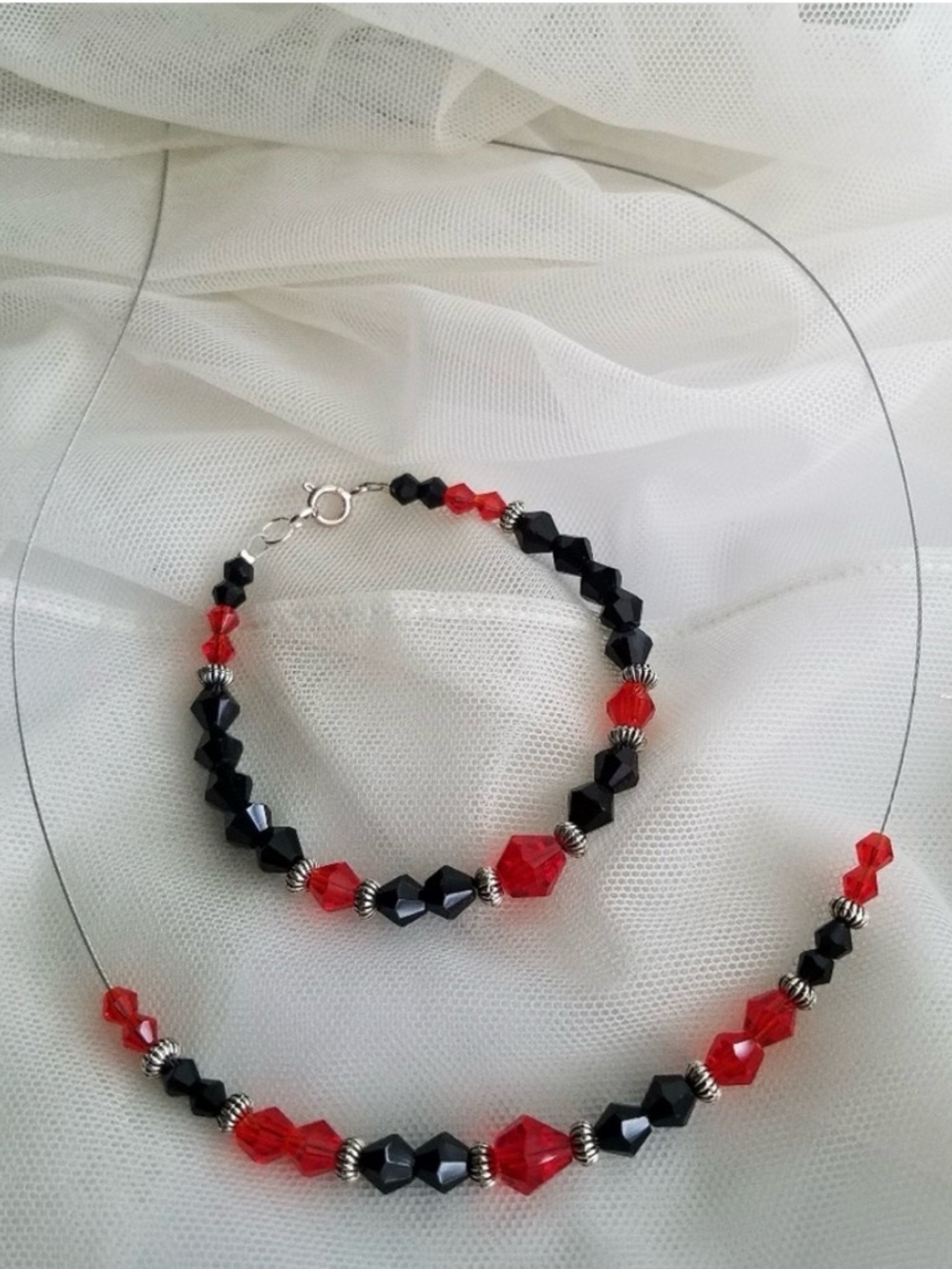 Swarovski Elements Black & Red Crystal Choker Necklace - Handmade NEW